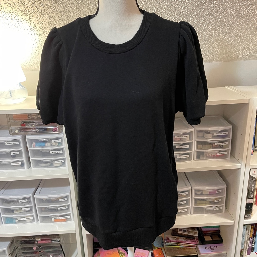 A New Day Puffed Short Sleeve Black French Terry Sweatshirt XXL